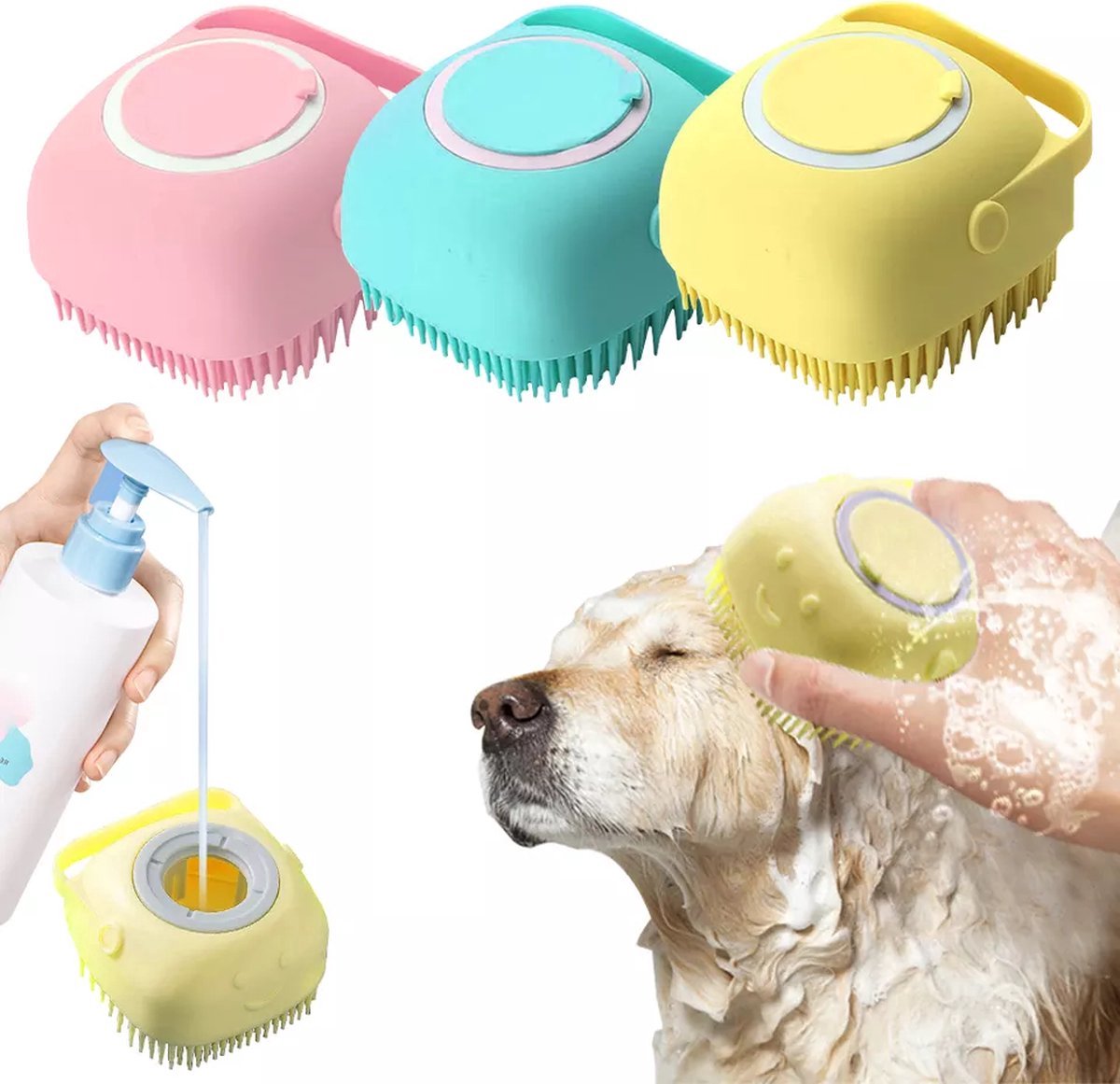🧼 Massage Shampoo Borstel – Zacht & Relaxerend voor je Hond