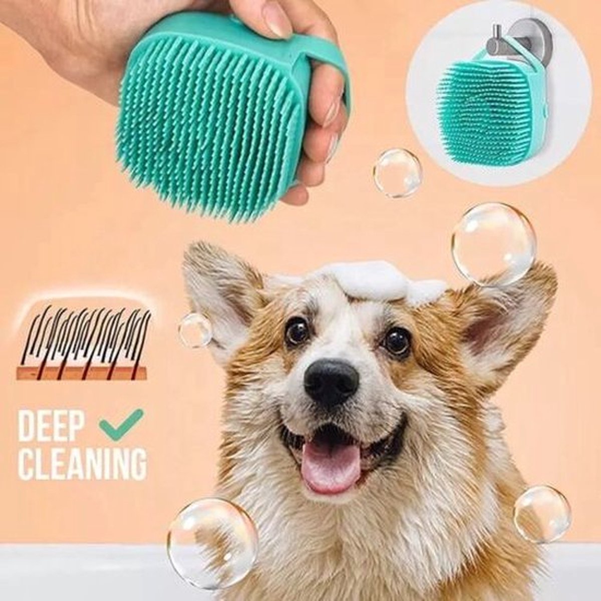 🧼 Massage Shampoo Borstel – Zacht & Relaxerend voor je Hond