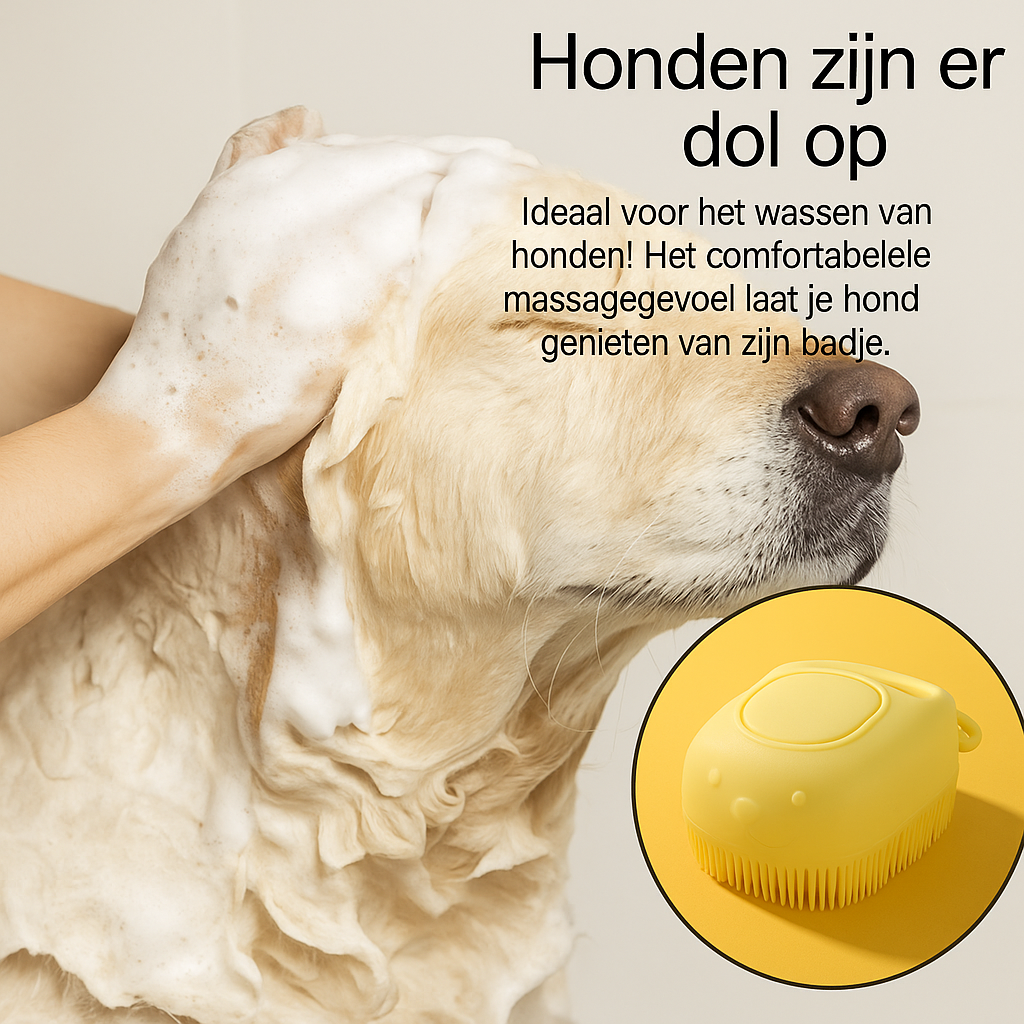 🧼 Massage Shampoo Borstel – Zacht & Relaxerend voor je Hond