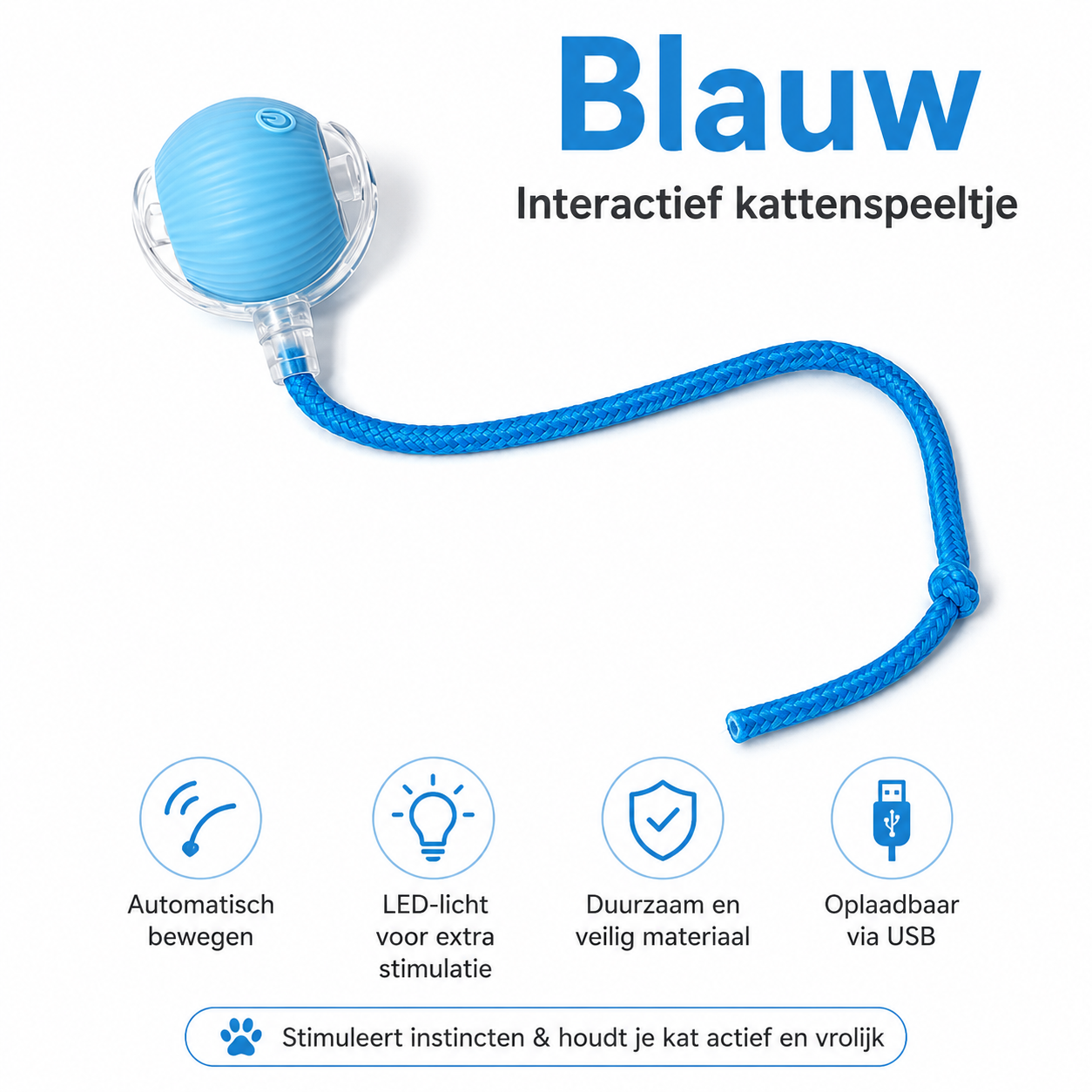 PawJoy WiebbelBal – Oplaadbare Interactieve Speelbal voor Katten