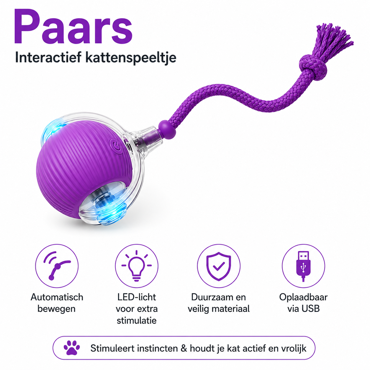 PawJoy WiebbelBal – Oplaadbare Interactieve Speelbal voor Katten