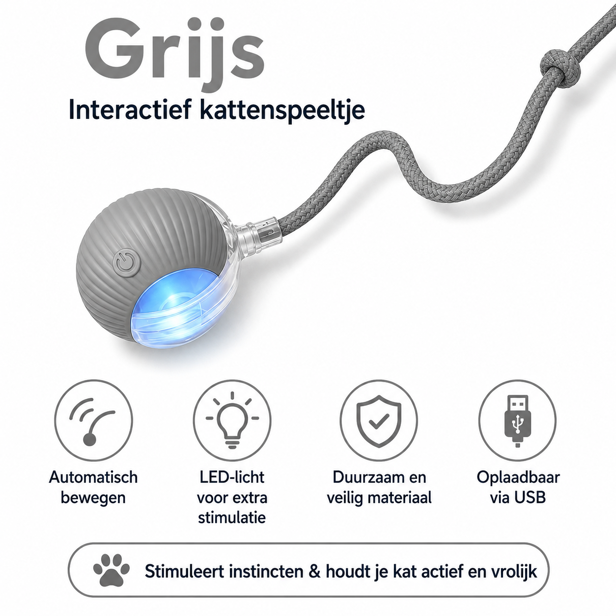 PawJoy WiebbelBal – Oplaadbare Interactieve Speelbal voor Katten