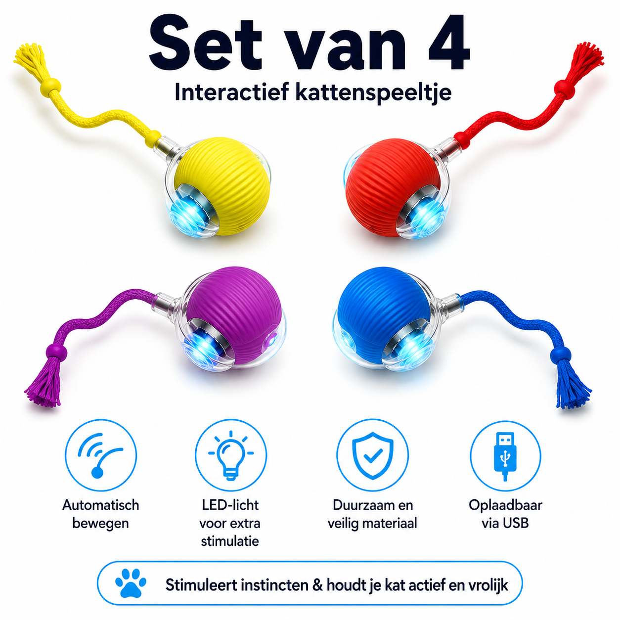 PawJoy WiebbelBal – Oplaadbare Interactieve Speelbal voor Katten
