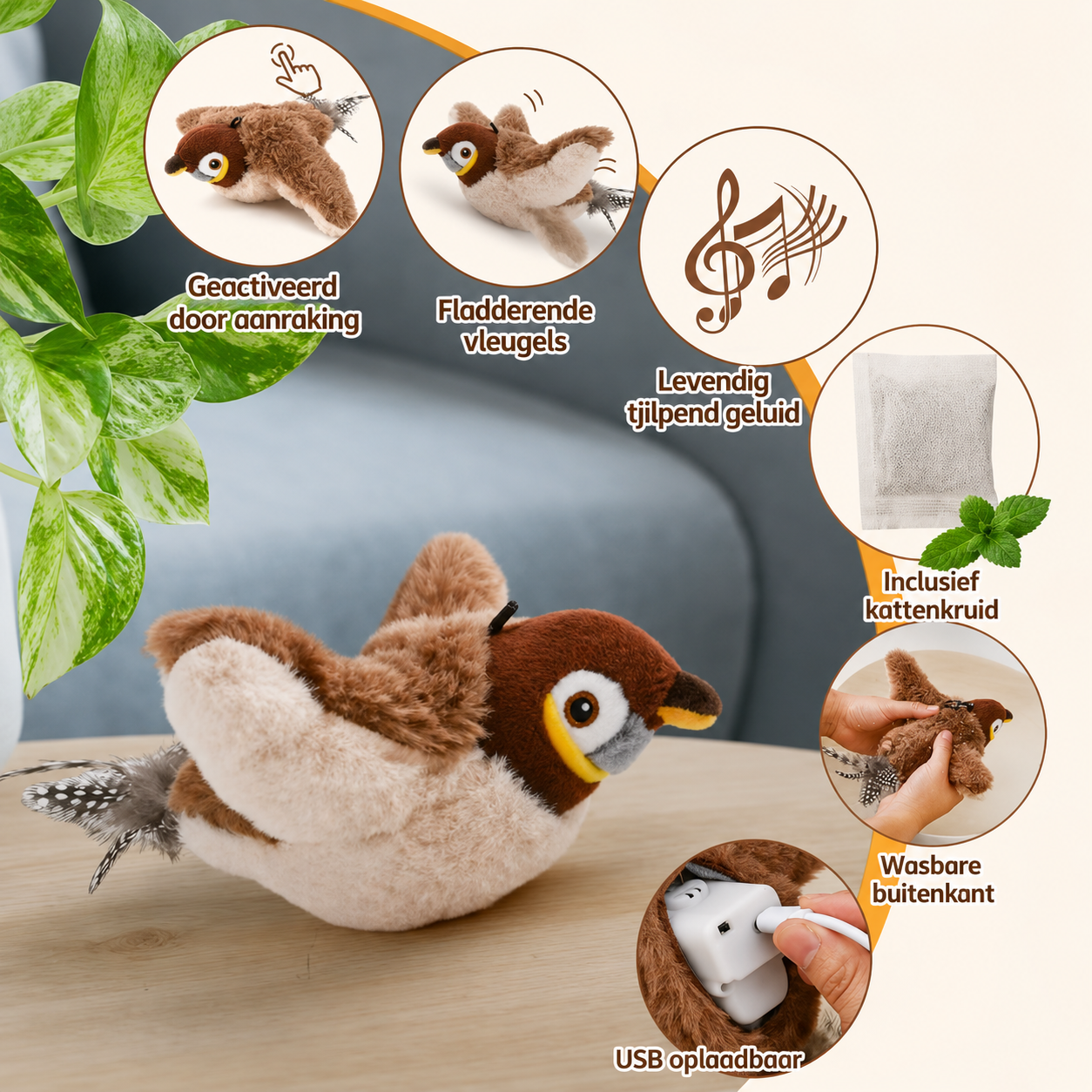 PawJoy FladderVogel – Interactief Kattenspeeltje