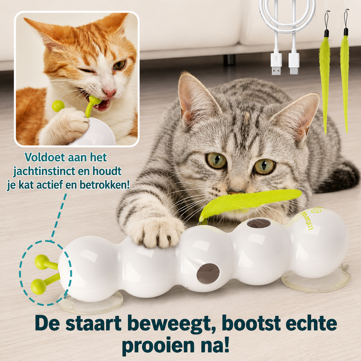 PawJoy WiebbelRups – Hangend Interactief Kattenspeeltje
