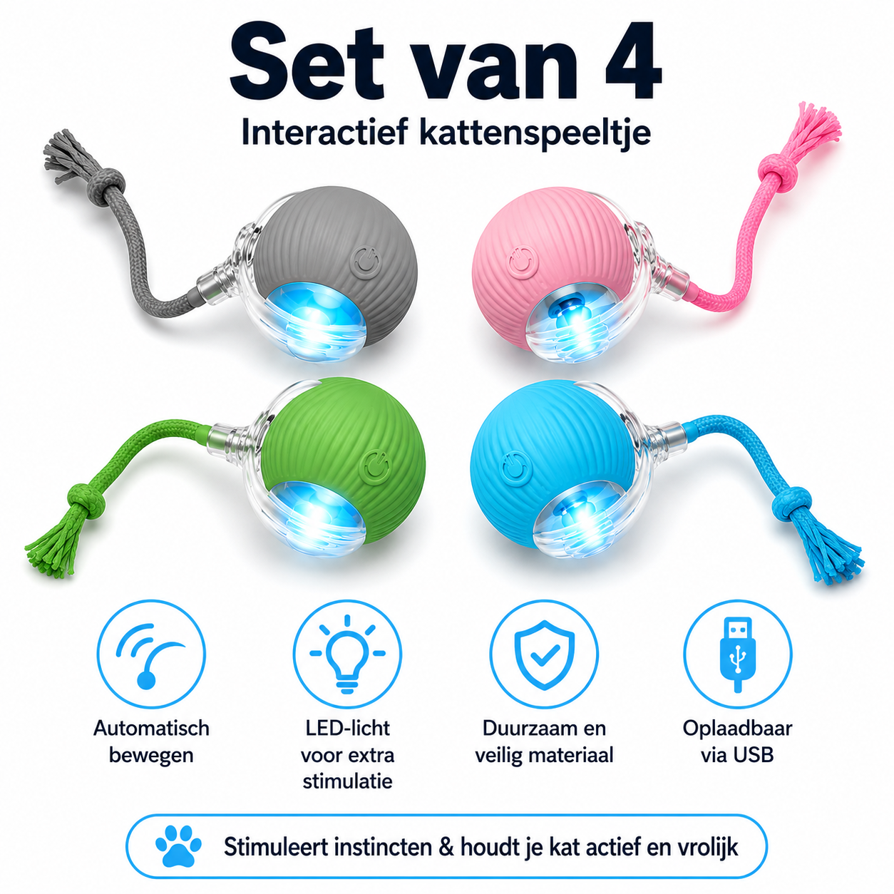 PawJoy WiebbelBal – Oplaadbare Interactieve Speelbal voor Katten